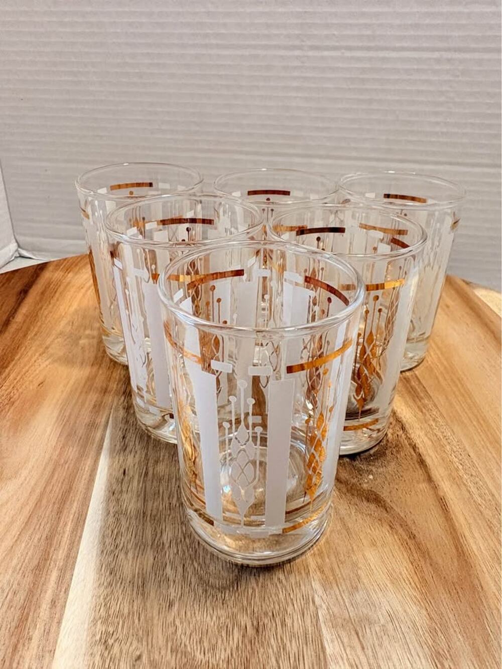 Set of 6 Vintage White Gold Wheat Pattern Tumblers Glasses